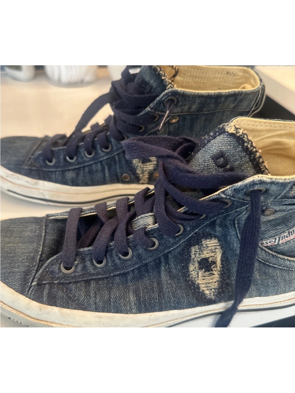Diesel Men's Dark Blue Denim High-Top Sneakers